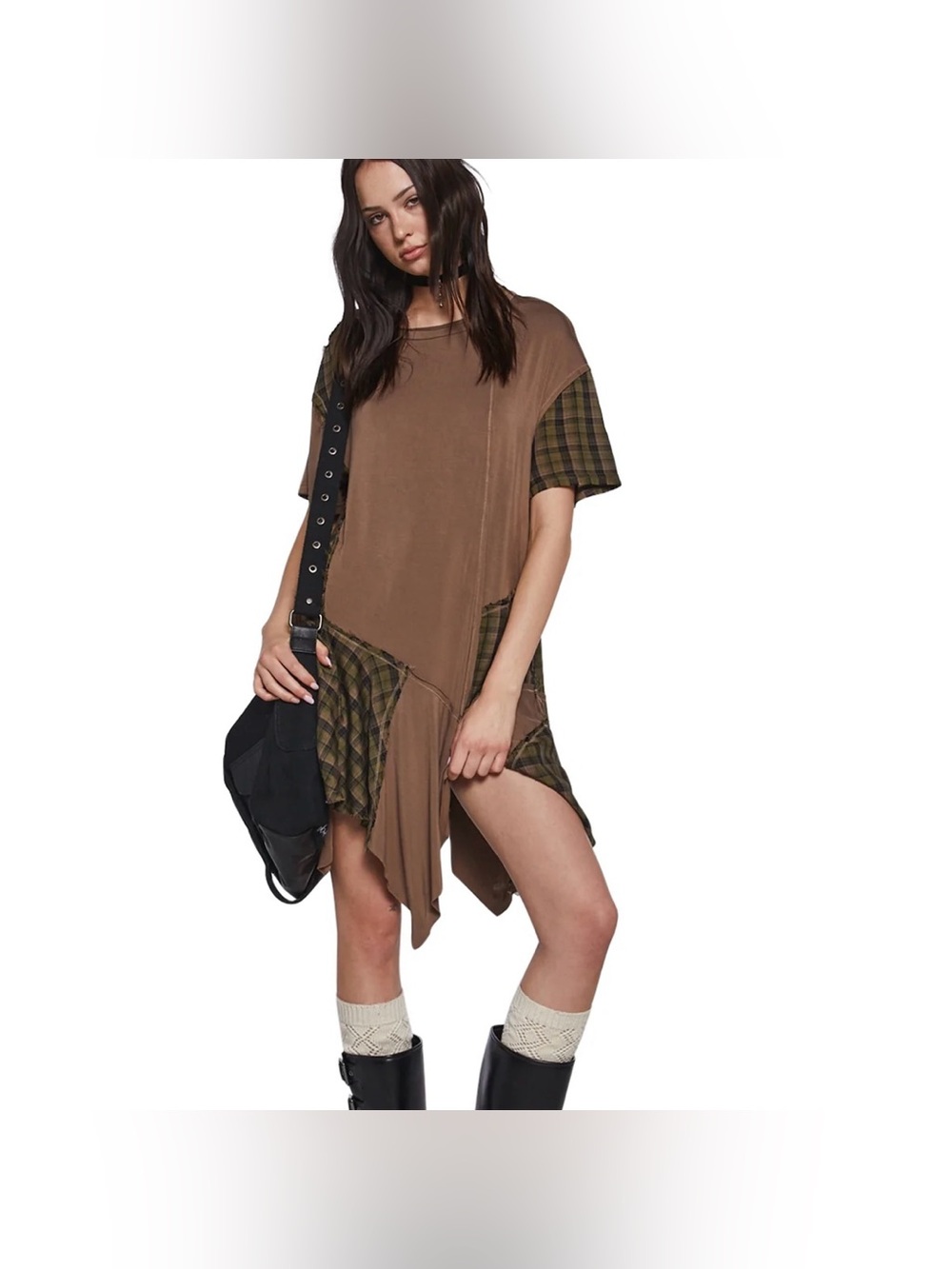 Dolls Kill Current Mood Patchwork Punk Rebel Baby Doll T Shirt Dress Women’s L